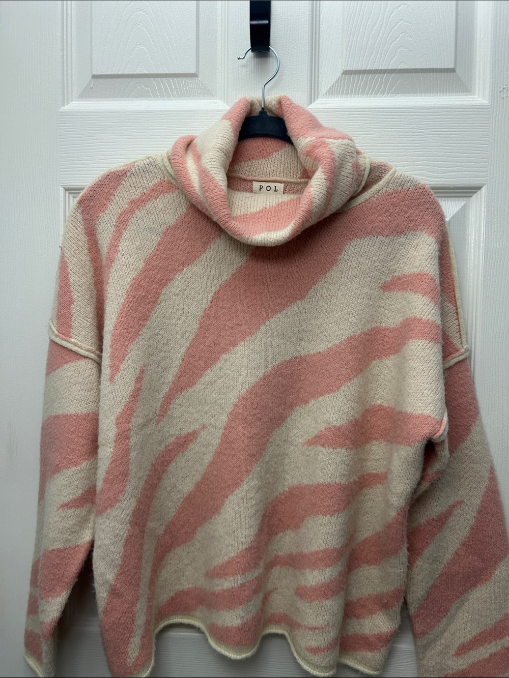 POL Turtleneck Zebra-Print Sweater